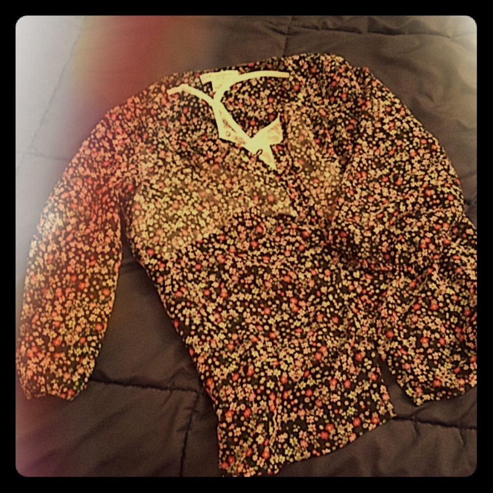 Flowered Navy Sheer Full Button Top